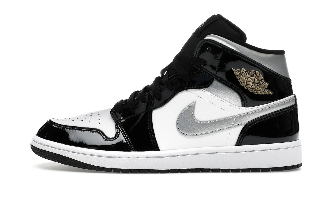 Nike Air Jordan 1 Mid SE Patent Black White Metallic Silver Metallic Gold - HV0789-010