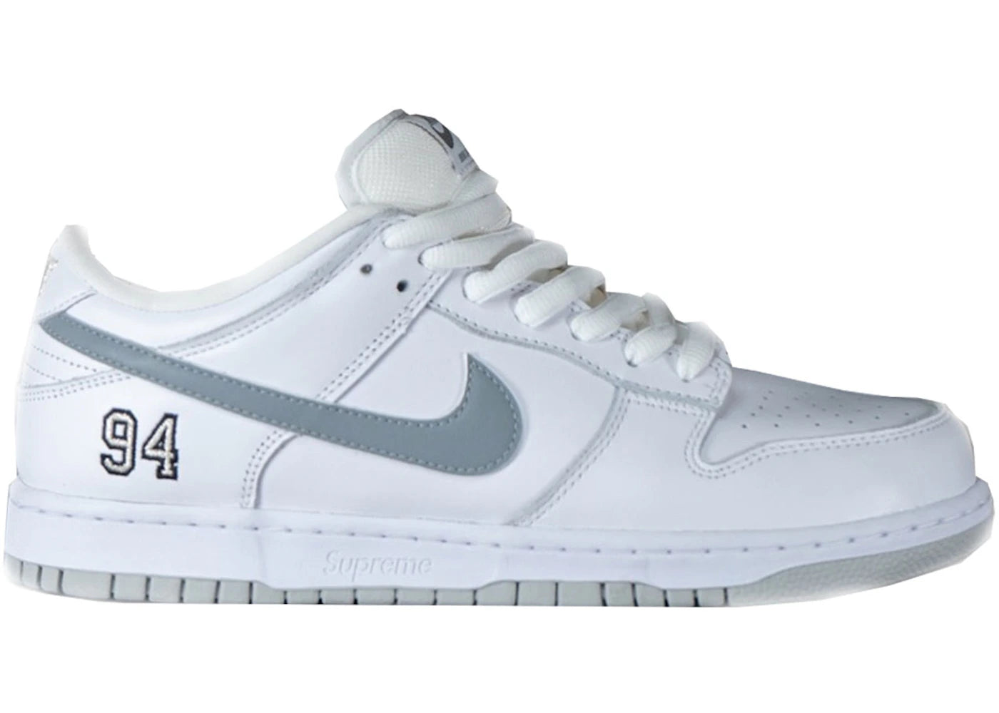 Nike SB Dunk Low Supreme 94 White Metallic Silver - HQ8487-100